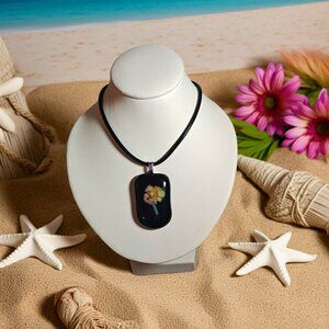 One of a kind purple yellow artisan hand crafted fused glass pendant necklace